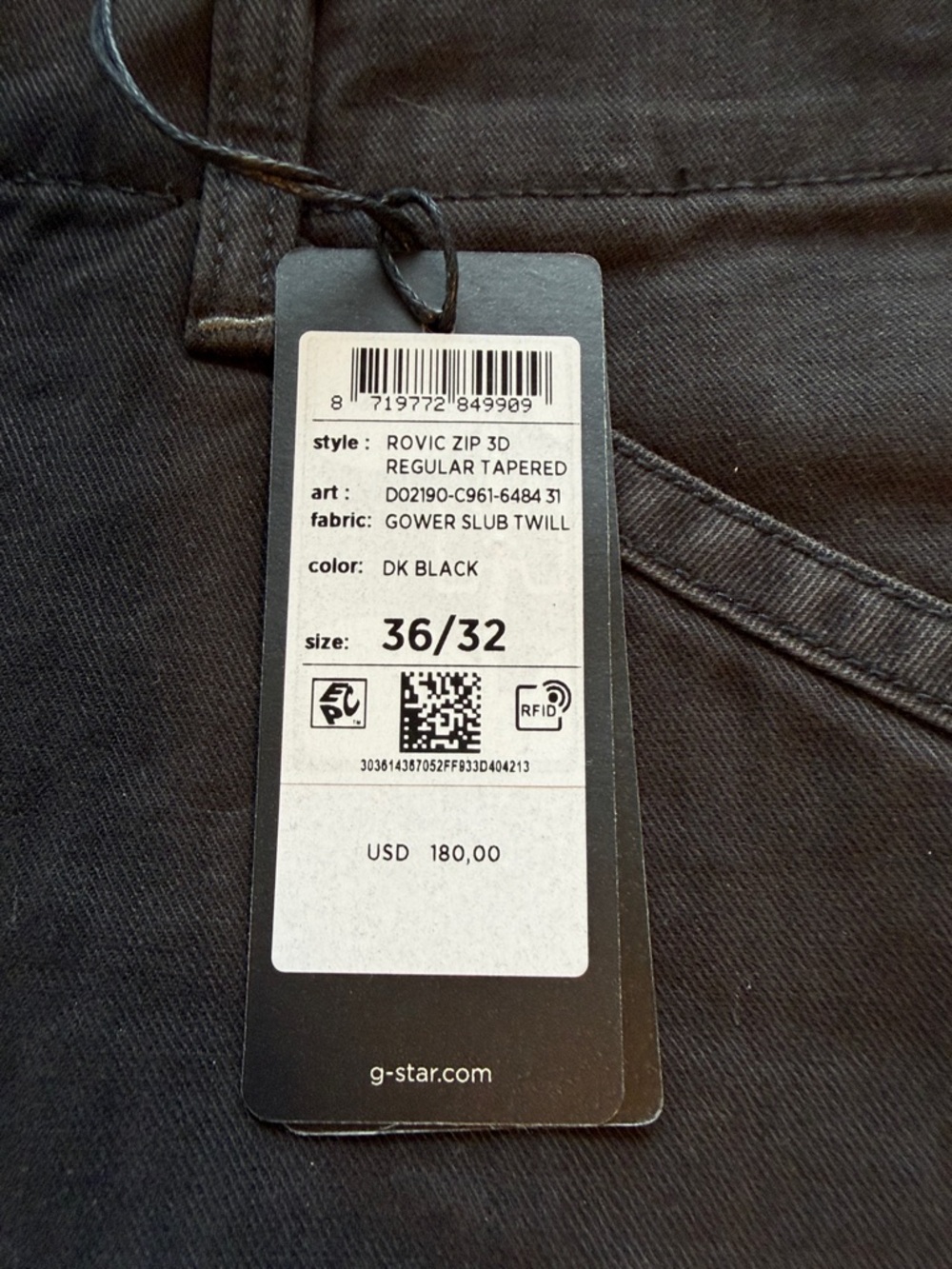 G-Star Rovik Zip 3D Regular Tapered Jeans - Dark Black